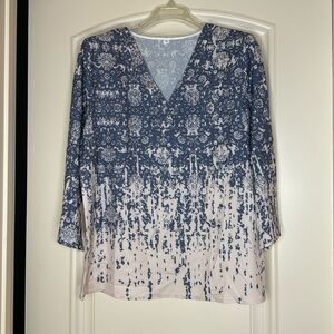 SHEIN Blue 3/4 Sleeve Tunic XL V-Neck